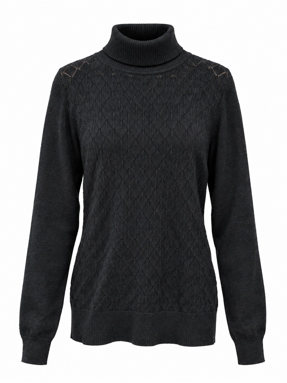 Melrose Chic Women’s Classic Cable Knit Turtleneck Sweater - Black - Large
